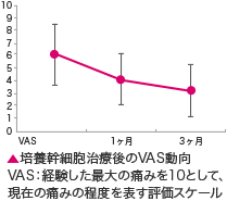 培養幹細胞治療後のVAS動向 VAS：経験した最大の痛みを10として、現在の痛みの程度を表す評価スケール